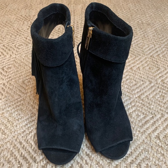 Vince Camuto Black Suede Peep Toe Booties - Picture 6 of 12